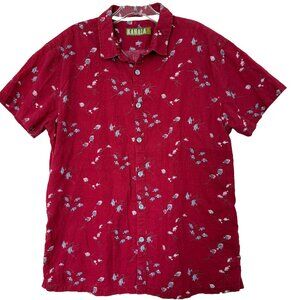 Vintage KAHALA 1936 Mens Hawaiian Shirt Sz L Red Fish Linen Blend Aloha Heritage